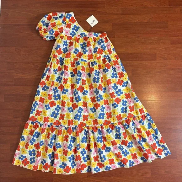 NWT AVN Italy Women's 4 US (IT 40) One Shoulder Retro Floral Maxi Dress - Picture 1 of 4